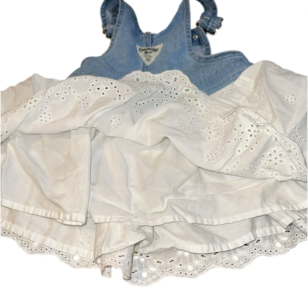 OshKosh B'gosh Toddler Girls Denim Eyelet Lace Overalls Dress Size‎ 24 Months